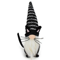 Poupée goblin chat noir rayé d'Halloween, poupée sans visage, ornement gnome, décoration elfe animal chaton