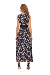 Femmes <span class=keywords><strong>Style</strong></span> bohème robes longues élégantes robes mi-longues avec dentelle sans manches imprimé fleuri décontracté en mousseline de soie Maxi en gros - Product Image 3