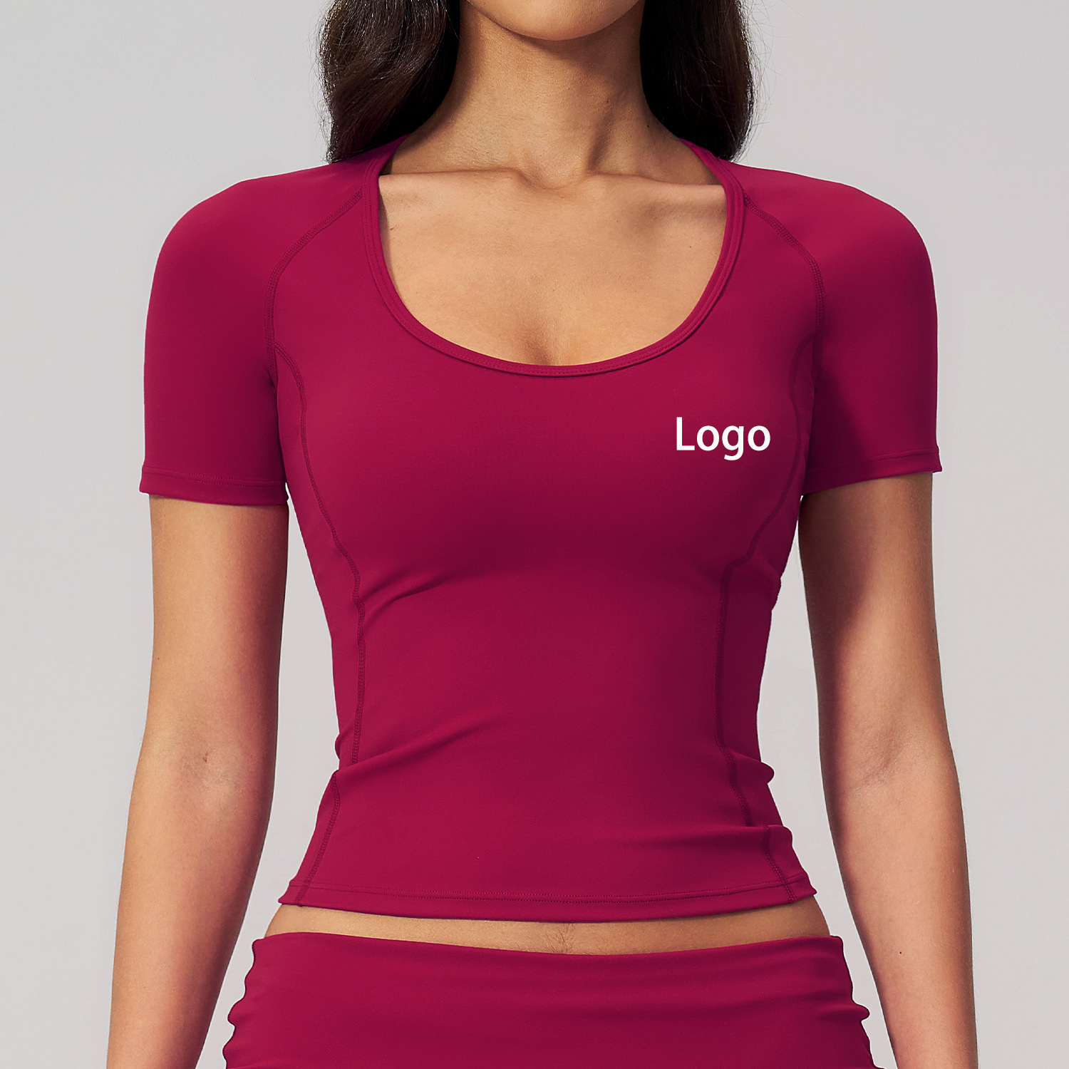 Custom Logo Soft Breathable Yoga Top for Women Pilates Sport Fitness Running Gym Clothes U-neck Slim Fit Crop Women's T-shirts