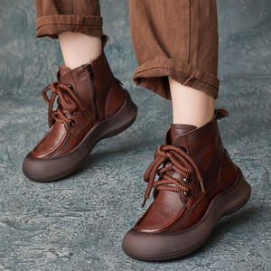 Botines de Piel Auténtica con Cordones para Mujer, Botas Chelsea de Invierno, Zapatos de Plataforma Cómodos - Product Image 1