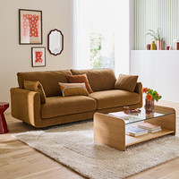 Table basse rectangulaire moderne à 2 niveaux en verre trempé avec étagère de rangement en placage de chêne, montage facile pour salon et hôtel