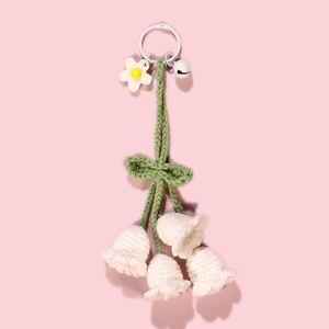 Porte-clés Bohème Fait Main en Laine au Crochet, Breloque de Sac, Pendentif, Accessoire pour Femme et Fille, Motif Fleur en Peluche Tressée, Style Carillon Éolien - Product Image 3
