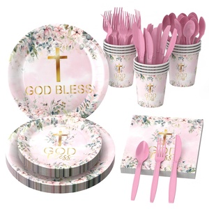 <span class=keywords><strong>Vaisselle</strong></span> <span class=keywords><strong>jetable</strong></span> en papier rose moderne, très vendue, accessoire pour baptême, communion, fête, anniversaire d'enfants, demoiselles d'honneur - Product Image 4