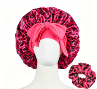 Topi Tidur Satin Motif Leopard Tahan Air Hangat Model Panjang dengan Pita Elastis Lebar untuk Wanita