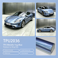 Film de protection de peinture TPU bleu brume métallisé, sans bulles, hydrophobe, pour enveloppement complet du véhicule