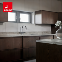 Meuble de cuisine Alland haut de gamme, design minimaliste scandinave, chêne foncé, porte de meuble encastrée, facile à assembler