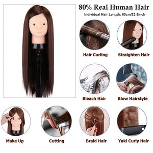 Testa di manichino capelli umani, bellezza stella testa di bambola per la pratica Hair Styling, 80% veri capelli cosmetologia trucco parrucchiere - Product Image 3