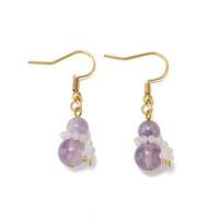 Boucles d'oreilles pendantes en acier inoxydable plaqué or avec pierres précieuses thérapeutiques, breloques en forme de cœur et de gourde pour la paix et le soulagement de l'anxiété