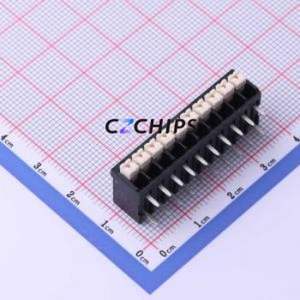 JL212R-35010B01 Spring Terminal Block Bent Lead Through Hole,P=3.5mm Connector 1x10P 3.5mm Black Right Angle Insert - Product Image 1