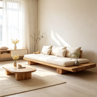 Nouveau canapé-lit carré trois places en pin de style chinois, mobilier en bois massif de style rustique pour balcon, gîtes, hôtels et usage domestique