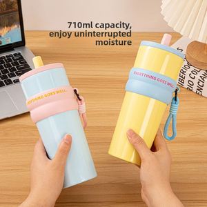 Bouteille d'eau portable isotherme à double paroi en acier inoxydable 316 de 24 oz, anti-fuite, écologique, grande capacité, avec paille 24 - Product Image 2