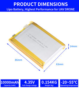 แบตเตอรี่เซลล์กึ่งแข็งแรงดันสูง 146386  ปล่อยประจุเร็ว 1C 3.7V 3.8V ความหนาแน่นพลังงานสูง สำหรับ FPV UAV รถบังคับวิทยุ - Product Image 5