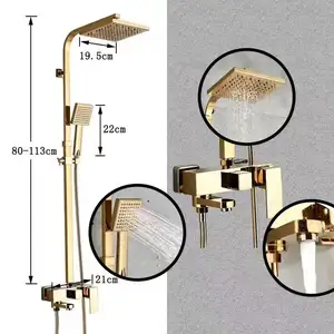 Chuveiro coluna montado na parede, luxo cor dourada chuveiro conjunto chuveiro misturador torneira