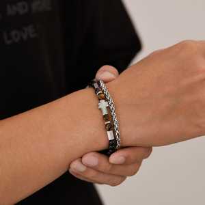 हॉट सेलिंग ट्रेंडी पुरुषों की स्टेनलेस स्टील बॉल डबल लेयर क्रॉस ब्रेसलेट के साथ व्यक्तिगत हिप हॉप गहने उपहार - Product Image 4