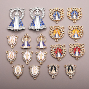Nouveau connecteur de chapelet religieux rétro incrusté de diamants Notre-Dame de Guadalupe, accessoires de bijoux à goutte d'huile unilatérale - Product Image 2