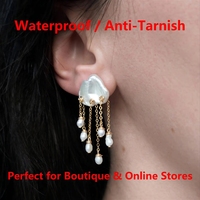 Pendientes de Perlas en Forma de Gota de Lluvia, Chapados en Oro de 18K, Perlas de Agua Dulce, Acero Inoxidable, Joyería Elegante para Mujer, Resistentes al Agua