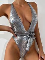 Dierenprint diep V-hals voorzijde strik cutout monokini carnaval maandag kleding Jouvert kostuum Caribische badkleding groothandel op maat leverancier