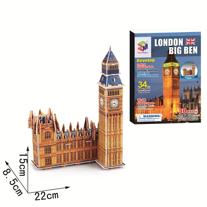 Alta calidad 3D juguetes rompecabezas Londres Big Ben edificio rompecabezas 3D espacio rompecabezas juguetes para niños y adultos