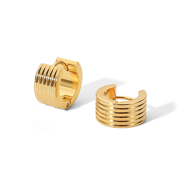 Trendy 18K Gold Plated Stainless Steel Jewelry 7mm Wide Thread Small Hoop Earring Women