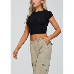 FOXA Camiseta corta de manga corta con ribete de encaje para mujer, camiseta básica, ropa informal de verano - Product Image 3