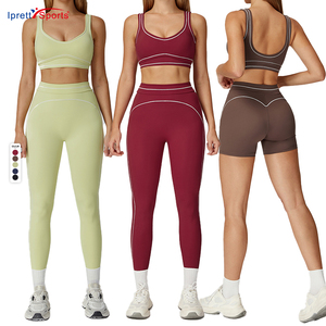 Customized Logo <strong>White</strong> Line 3 Pieces Compression U Neck Elastic Yoga Workout <strong>Sports</strong> <strong>Bra</strong> Running Leggings Fitness Sets for Women - Product Image 1