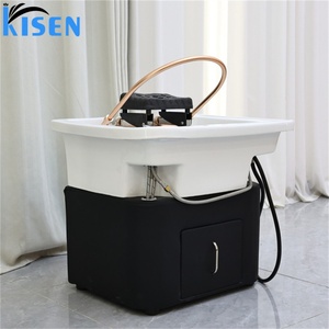 Équipement de lavage capillaire Kisen pour salon et spa, avec lavabo en céramique, raccordement de tuyaux et revêtement en cuir personnalisé, en promotion - Product Image 4