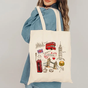 Sacs fourre-tout en toile à imprimés animaux sur le thème de Londres, sacs à main tendance pour femmes, sacs à bandoulière, souvenirs de <span class=keywords><strong>voyage</strong></span>, sacs écologiques pour filles - Product Image 3
