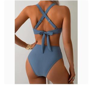 Nuevo Conjunto de Bikini de Verano de Color Sólido con Tirantes y Cintura Alta, Sexy, con Push-Up Cruzado, Traje de <span class=keywords><strong>Baño</strong></span> de 2 Piezas, Ropa de Playa - Product Image 5