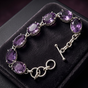 Classic <b>Amethyst</b> 925 Silver Oval Cut Luxury IGI Certified Bezel Setting Chain Link Unisex <b>Bracelet</b> Everyday Wear - Product Image 3