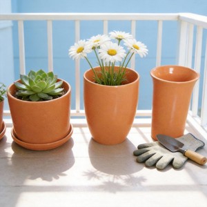 Pot de fleurs moderne en céramique indienne émaillée, durable et écologique, pour décoration de jardin <span class=keywords><strong>potager</strong></span>, avec plateau - Product Image 3