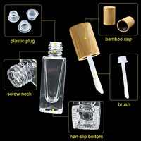 Tube de brillant à lèvres écologique, flacon carré en verre mat transparent, contenants pour rouge à lèvres liquide, bouchon à vis, kit d'huile à lèvres 6 ml avec bouchon à brosse