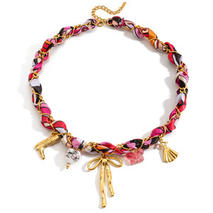 สร้อยคอผ้าฝ้ายเก๋ไก๋พร้อมจี้รูปโบว์  ทำจากสแตนเลสสตีล สำหรับผู้หญิง  เครื่องประดับจี้แฟชั่น - Product Image 5