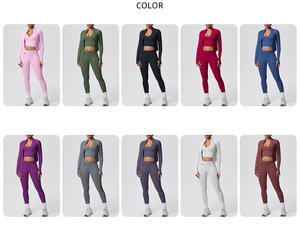 Nuovo Arrivo: Set Yoga <span class=keywords><strong>3</strong></span> Pezzi in Nylon Spandex Elasticizzato Senza Cuciture con Giacca, Abbigliamento Fitness per Donne Sportive - Product Image 3