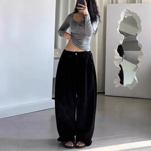 Pantalon de sport rétro américain pour femmes, printemps et automne, style décontracté tendance, pantalon ample à jambes larges, taille haute décontractée - Product Image 2