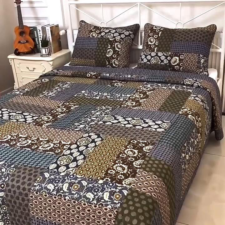 綿キルティングラインキングサイズ格安卸売かぎ針編みキルトベッド