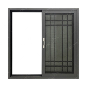 <span class=keywords><strong>Finestra</strong></span> Scorrevole a Tre Binari con Griglia, Doppio Vetro Grigio Scuro, Resistente agli Uragani, con Zanzariera, Prodotta a Foshan - Product Image 2