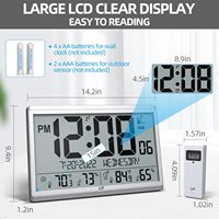 Reloj de Pared Digital Atómico LFF, No Necesita Configuración, Temperatura y Humedad Interior/Exterior, Funciona con Batería, Sensor Inalámbrico, Números de 45 Pulgadas