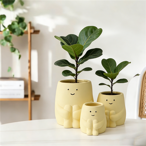 Pot de fleurs décoratif avec visage souriant mignon, vase de décoration de personnage de dessin animé, plante succulente - Product Image 2