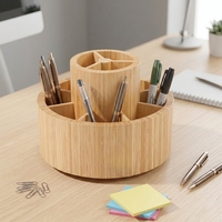 Porte-stylos en bambou à 2 niveaux, organisateur de bureau multifonctionnel, boîte de rangement pour cosmétiques, pour le bureau, la maison, l'école, vente en gros, personnalisable
