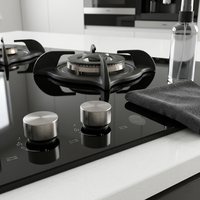 Cuisinière à gaz et à induction électrique 5 brûleurs en verre trempé noir pour appareils électroménagers
