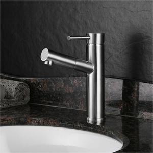 Single Handle Basin Faucet 304 Stainless Steel Pull Out <b>Spray</b> Deck <b>Mounted</b> Ceramic Valve Core Single Hole - Product Image 3