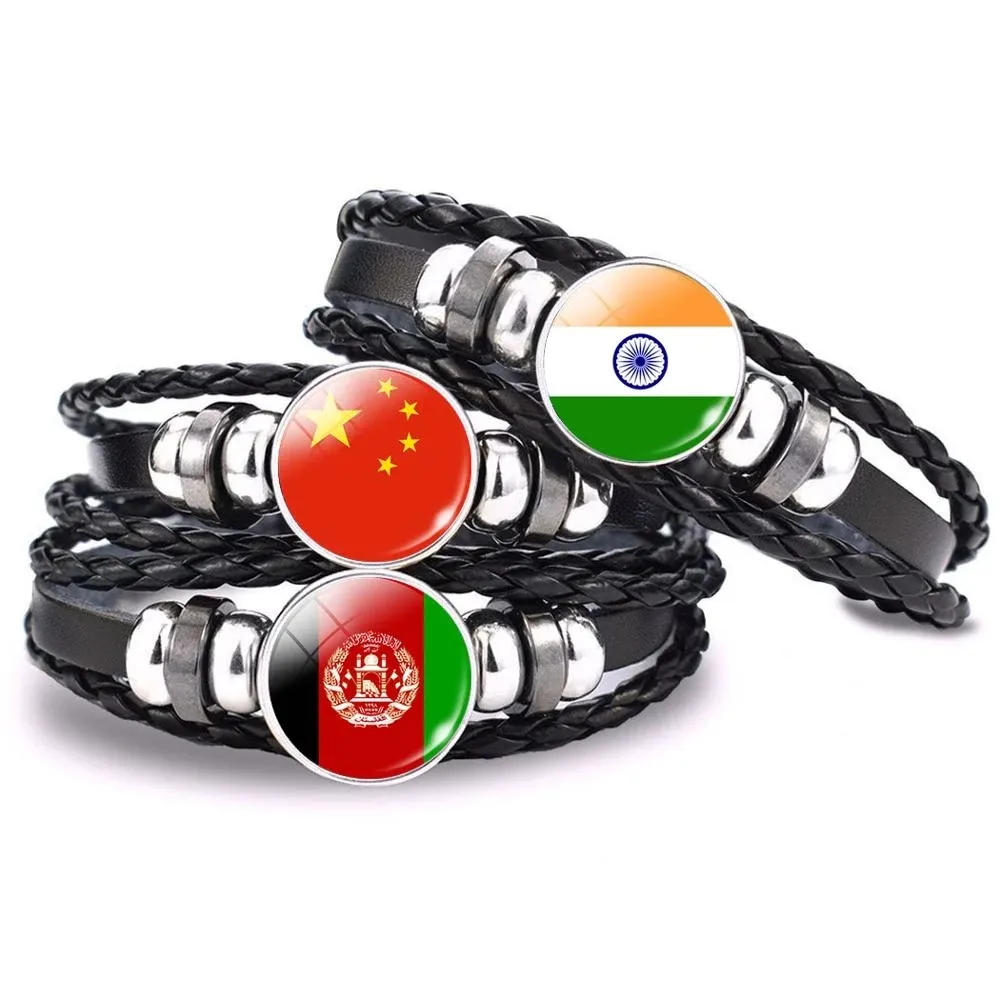 233 Länder und Regionen National flagge Druckknopf Glas Cabochon Perlen Land Flagge Unabhängigkeit stag Schmuck Leder Armband