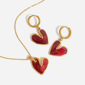 Conjunto de Collar con Colgante de Corazón de Acero Inoxidable en Tono Oro Rojo, Joyería para Mujer, Regalo, Conjuntos de Joyería de Moda - Product Image 1