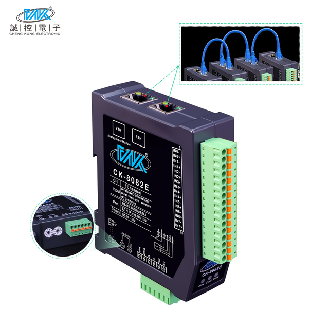 Industrial 8-Channel Analog Input Module - 24-Bit DAQ, 4-20mA/0-10V Modbus TCP Ethernet IO with Dual Port Cascading