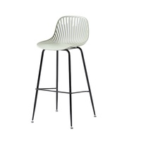 Tabouret de bar court H-393H en plastique PP vert avec base métallique pour cuisine, hauteur comptoir, fabrication usine