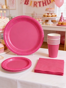 Vajilla Desechable de Color Liso DAMAI, Artículos para Fiestas de Color Rosa Intenso, Decoración de Mesa Sólida Desechable para Eventos de Cumpleaños, Servilletas y Vasos de Papel - Product Image 4
