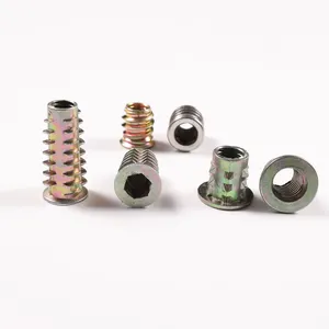 Custom Zinc alloy flange head hex drive threaded furniture wood thread insert nut Screw In Insert Type D