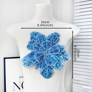 Disponibile Applicazione Floreale con Paillettes Colorate 3D a Doppio Strato con Perle Accessorio per Abbigliamento Applicazione Floreale per Abito da Sposa - Product Image 6