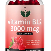 Gummies de Vitamine B12 Haute Puissance 3000mcg Saveur Framboise Végétaliennes Sans Gluten OEM ODM – Emballage Scellé de Sécurité