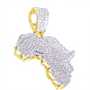 Colgante con Mapa de África, Moissanita + Plata 925, Cristal, Microincrustaciones de Diamantes de Imitación, Joyería Unisex Estilo Hip-Hop, Regalo - Product Image 1